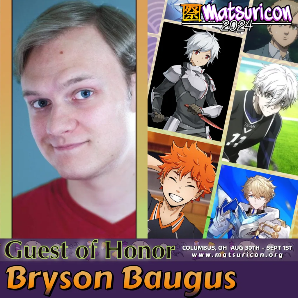 2024 Matsuricon guest announcement artwork for Bryson Baugus
