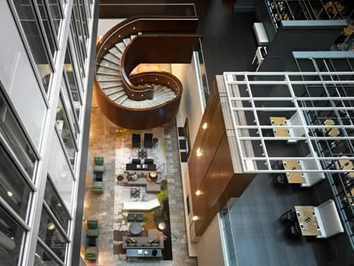 An interior gathering space at Hilton Columbus Downtown